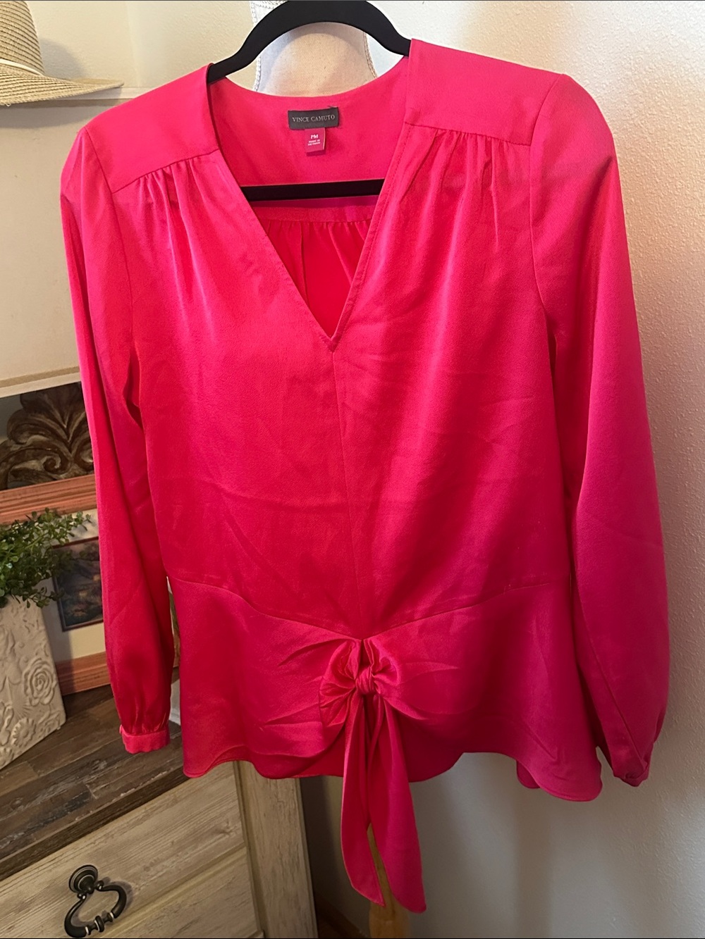 Vince Camuto Bright Pink V-Neck Tie-Front Blouse